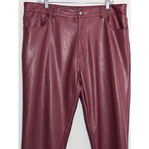 Forever 21 Burgundy Faux Leather Slim-Fit Pants Size 38 - Picture 2 of 5